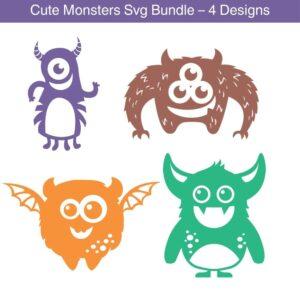 Cute Monsters SVG Bundle with 4 funny monster designs for Cricut and Silhouette
