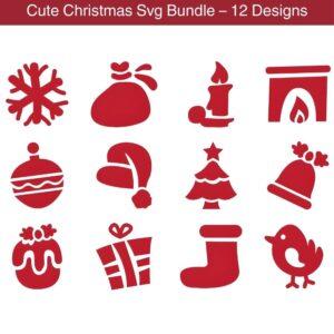 Cute Christmas SVG Bundle with 12 festive holiday designs for Cricut and Silhouette