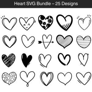 Heart SVG Bundle preview showing multiple cute heart designs for Cricut and Silhouette projects