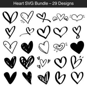 Heart SVG Bundle – 29 Hand Drawn Heart Designs for Cricut, Silhouette & Craft Projects