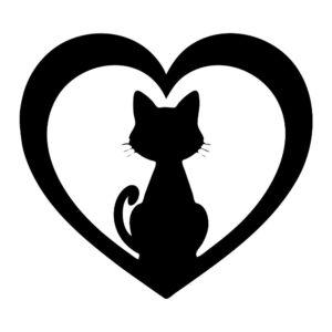 cat in heart frame svg with feline silhouette inside outline heart
