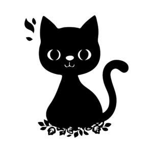 all cat svg with autumn leaves silhouette